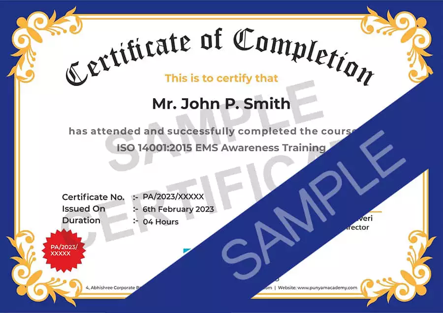 Certificate ISO 14001:2015 Foundation Training